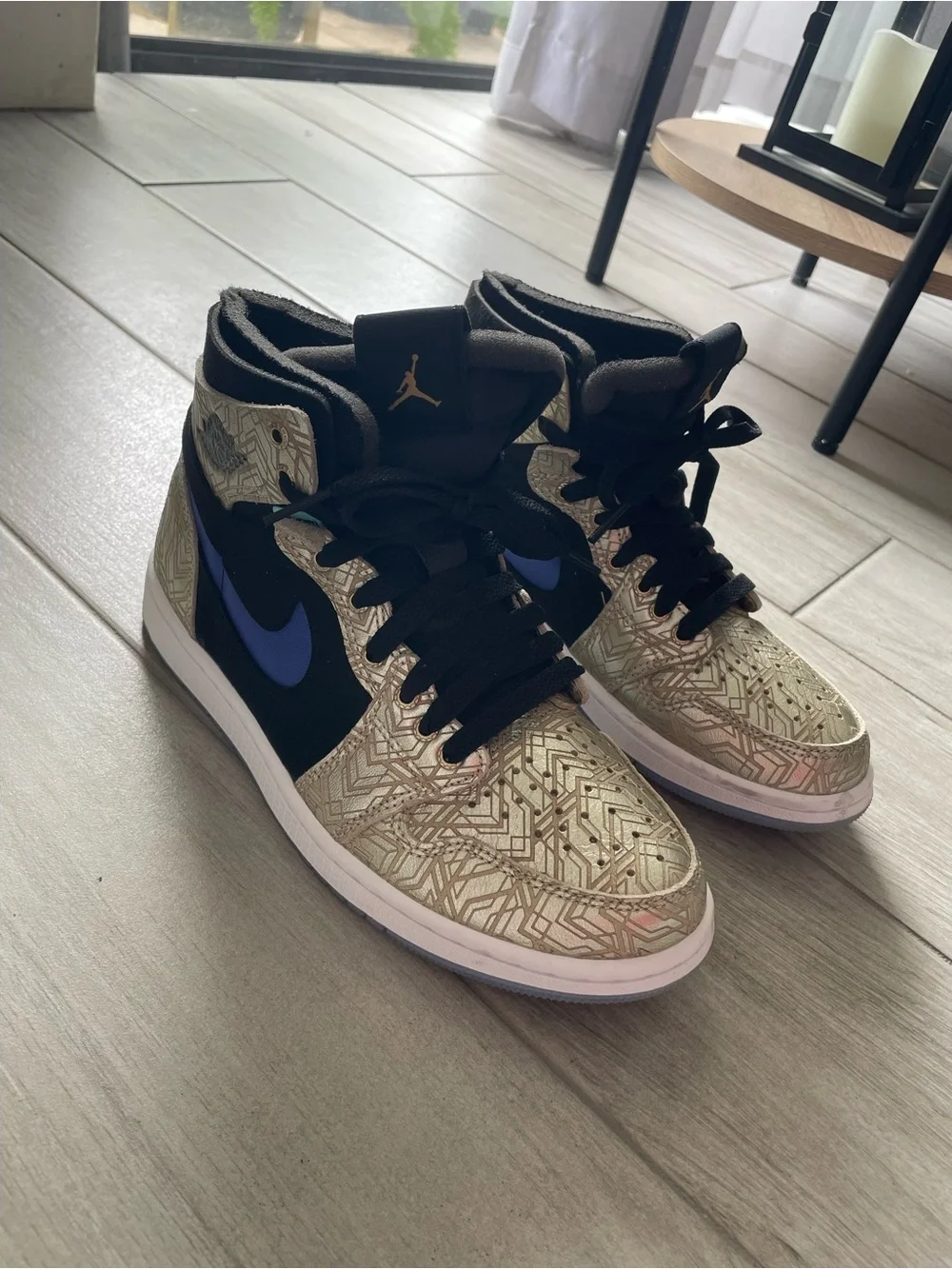 Air Jordan 1 Zoom CMFT Gold Laser Black Royal Blue Sneakers – Men’s Size 5.5